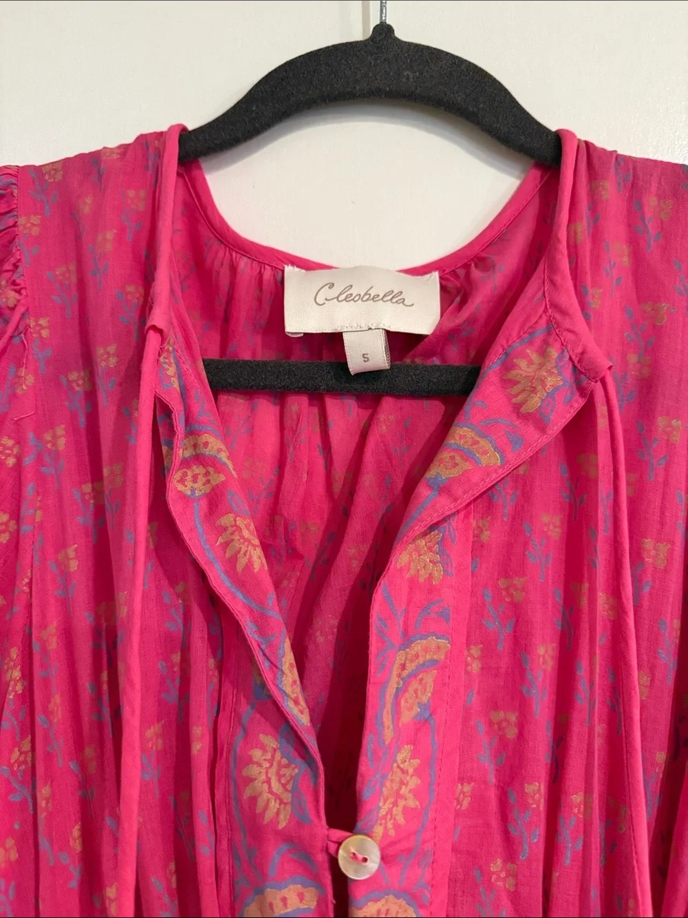 Cleobella Hot Pink Tiered Tie-Waist Mini Dress
